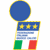 Static pixelated icon of a blue circular head with yellow outline, blue rectangular body section containing three yellow stars, and green/red lower sections resembling Italian flag colors.