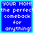 Blue background with white pixelated text reading 'YOUR MOM! the perfect comeback for anything!' in four identical arranged in a