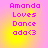 Pixelated text reads "Amanda Loves Dance ada<3" on a pink-to-yellow gradient background with four identical