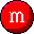 Five circular pixelated icons with white lowercase 'm' letters on red, green, brown, purple, and orange backgrounds against a gray backdrop.