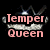 A pixelated crown icon with pink text reading "Temper Queen" on the left side, and a plain silver crown on the right against black background.
