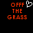 Pixelated red text 'OFF THE GRASS' with a white heart symbol on black background, showing two states: one with the heart and one without.