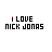 pixelated text icons displaying 'I LOVE NICK JONAS' with animated color variations