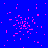 Blue background with scattered pink pixel clusters resembling fireworks, a solid gray rectangle in the bottom-right corner.