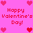 Pixelated pink background with red and pink heart icons surrounding repeated 'Happy Valentine's Day!' text in red pixel font.