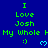 Blue background with green text reading "I Love Josh My Whole H" and pixelated smiley face and heart symbols.