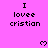 Pixelated text and heart symbols on a bright pink background with partial gray overlay.