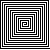 Black and white geometric pattern of concentric squares forming a spiral effect with alternating black and white borders, creating an optical illusion of depth or motion within a static square frame.