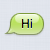 Green speech bubble icon with 'HI' text in multicolored vertical bars on a light gray background.