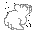 Two pixelated white shapes on gray background, first shape has scattered black pixels around it, second shape is elongated with internal lines.