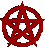 Red pentagram symbols in circular frames with varying line weights and attached shapes, displayed on a gray background.