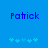 Blue background with two identical pixelated text labels 'Patrick' and five light blue star icons below each label.