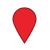Red teardrop-shaped marker with dark red outline on light gray background, no visible text or additional elements.