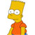Pixelated cartoon character with yellow skin, large white eyes with gray pupils, wearing an orange shirt, viewed from the side against a white background.