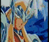 Animated sequence of a character with orange hair and blue armor performing actions against a blue background.
