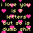 Pixelated text and pink hearts on black background, repeated in mirrored pairs with yellow lettering.