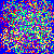 A static pixelated image composed of multicolored squares on a blue background, with no discernible subjects or text.