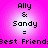 Pixelated text on a pink gradient background with four identical showing 'Ally & Sandy = Best Friend' in black font