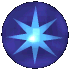 Circular blue icon with a light blue starburst shape that changes form across frames, showing different numbers of points and central brightness variations.