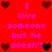 Red background with purple text reading "I love someone but he doesn't" and pixelated hearts in dark red, black, and brown.