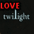 Red 'LOVE' text appears top-left, three instances of 'twilight' in light gray script font on dark background with one instance partially obscured by a white rectangle.