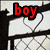 six showing a chain-link fence with heart-shaped cutouts, each displaying different red text