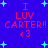 Blue background with light blue plus signs; red text "I LUV CARTER!! <3" arranged in two vertical , each containing identical text and symbols