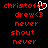 Red pixelated text on black background with a white heart-shaped cursor icon above 'christofer' in the left