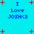 Pixelated blue background with red plus signs and repeated text "I Love JOSH<3" in blue pixel font across four quadrants.