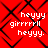 Red background with black diamond-shaped pattern and white pixelated text reading "heyyy girrrrrll heyyy." repeated in four quadrants