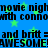 Blue background with green stars and repeated black text reading 'movie night with connor and britt = AWESOME!'