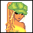 Pixel art icon of a woman with long blonde hair wearing a green beret and yellow top, paired with text stating "Shopping is my SPORT!" on a light green background.