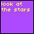 A 4x4 contact sheet of animated frames showing a purple background with yellow pixelated text that cycles through phrases 'look at the stars', 'look how they shine', and 'for you' across different cells.