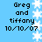 Blue background with white snowflakes and black text reading 'Greg and tiffany 10/10/07' in two side-by-side