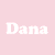 Pixelated pink background with repeated white 'Dana' text and multiple pink heart icons
