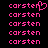 Pixelated pink text 'carsten' on black background with one instance featuring a heart symbol replacing the final 'e'.