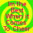 Four identical display red text on a green and yellow spiral background with no visible animation changes