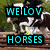 Four horse-themed buddy icons arranged in a , each with cyan text on black backgrounds over pixelated horse images