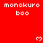 Red background with repeated white text 'monokuro boo' and pixelated heart symbols in a pattern