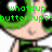Pixelated cartoon character with green hair and black clothing, overlaid with bright green text reading 'whatsup buttercup??'