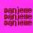 A static image with a bright pink background displays the name "Danjelle" in dark red pixelated text arranged in a , with yellow rectangular overlays on some text sections