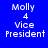 Blue background with white pixelated text reading "Molly 4 Vice President" arranged in four , displayed as a static image
