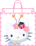 Hello Kitty avatar with ladybug and flowers on head, pink dotted bag outline, static image.