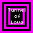 Four variations of a pixelated 'Tunnel of Love' text design with alternating black and pink square borders, each showing different internal layout configurations.