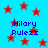Blue background with red stars and repeated blue text reading 'Hilary Rulezz' in pixelated font.