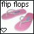 Two side-by-side pixelated images of pink flip flops with gray straps, each labeled 'flip flops' text at top left and a heart symbol at bottom left.