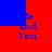 Red and blue pixelated with repeated text "Me and You" in blue, featuring a central blue rectangle obscuring part of the lower text