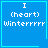 Blue square icon with white text 'I (cheart) Winterrrrr' and cyan border; one variant includes a small cyan heart in bottom-right corner.