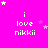 A bright pink background with white text reading "i love nikki" and scattered white and pink stars in various positions.