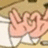 Animated cartoon hands in a peace sign gesture against a beige background with white and brown elements.